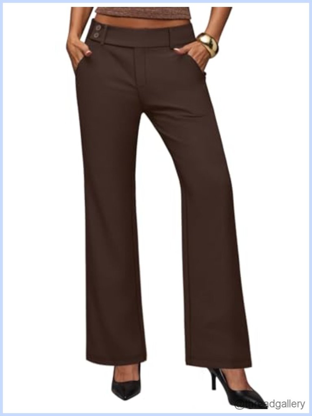 Sampeel Wide Leg Work Pants with Pockets Button Stretchy Business Casual Office